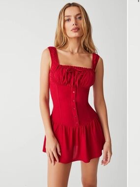 Frankie’s Bikinis Red Christa Ruffle Baby Doll Mini Corset Style Dress XS
